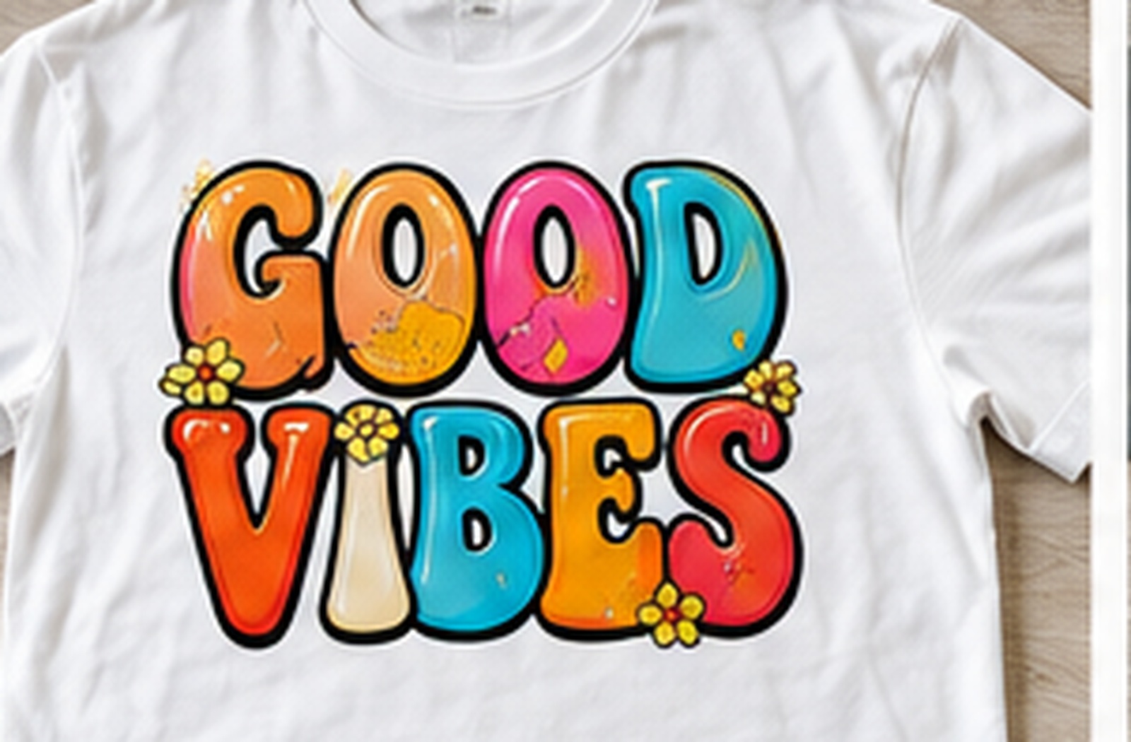 DTF shirt sample: Good Vibes