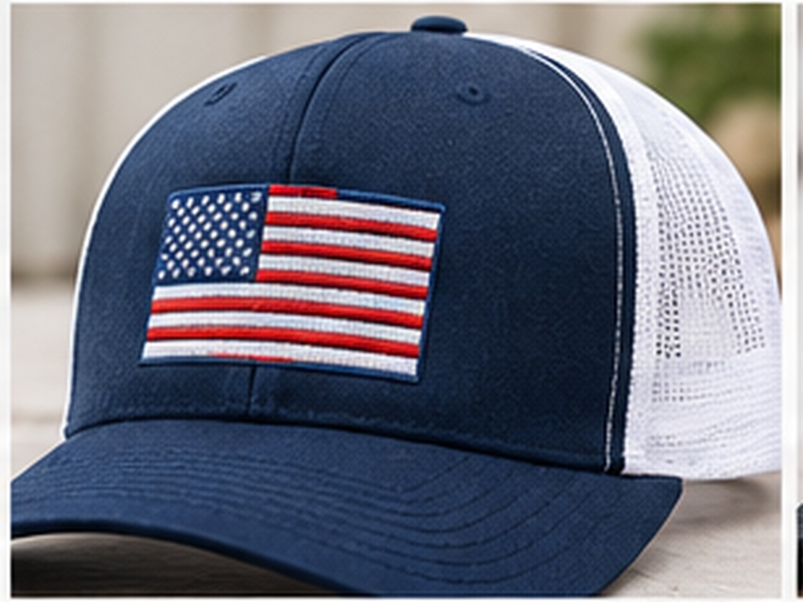 Embroidered hat sample: American Flag Trucker