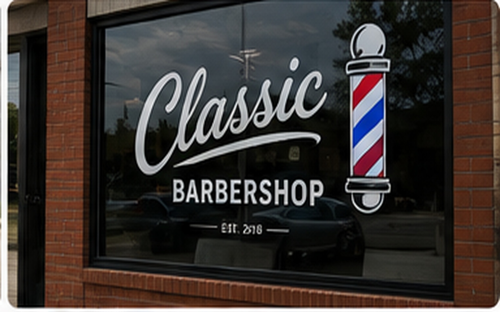 Vinyl graphics sample: Barbershop Window Lettering